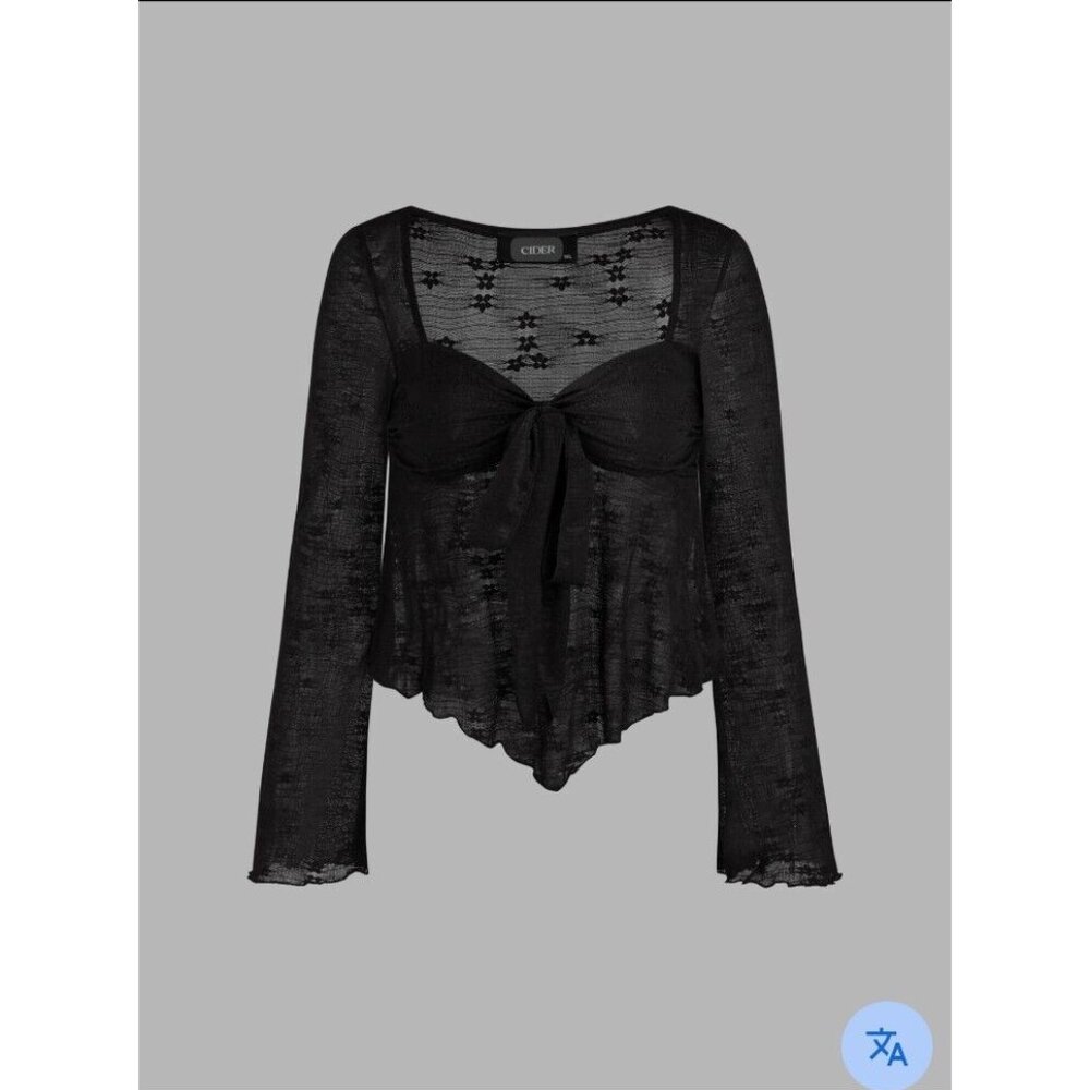 Cider Lace Floral Knotted Long Sleeve Top Curve